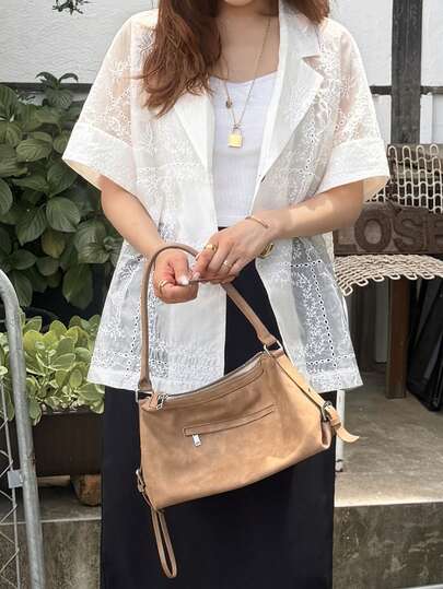 FRIFUL Áo blazer nữ thanh lịch kiểu Pháp, thêu cúc, chất liệu voan mỏng.