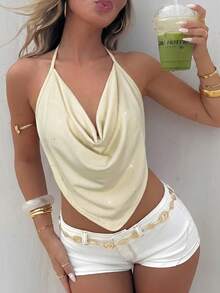 Firerie Top halter con frente drapeado y espalda descubierta para fiesta - Albaricoque - Ver 4
