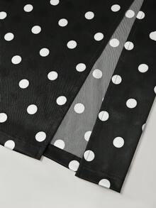 Franclia Women's Elegant Romantic Satin Polka Dot Print Ruffle Neck Sleeveless Pleated Dress, Suitable For Spring/Summer Outings And Dates - Black and White - View 4