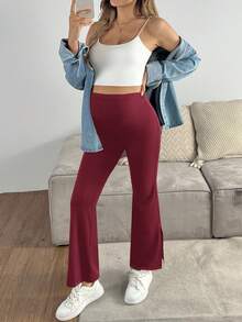 GentleRue Maternity Pantaloni a zampa casual da donna in colore unito con vita regolabile, adatti per la maternità - Bordò - Visualizzare 6
