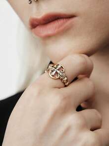 MortiRose Anillo gótico vintage personalizado de dos tonos con cruz - Multicolor - Ver 2
