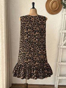 Rusticease Plus Size Women Casual Leopard Print Dress Vacation Chocolate Brown Summer - Multicolor - View 2