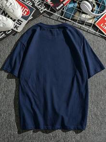Nuevo hombre camiseta manga corta patrón de moda estampado diseño sentido casual cuello redondo pullover camiseta hombre top - Azul oscuro - Ver 2