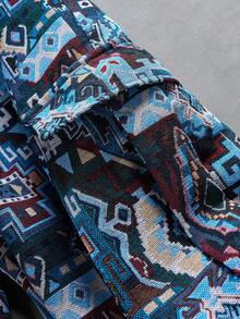 Manfinity Hypemode Men's Retro American Geometric Print Drawstring Waist Pants - Blue - View 4