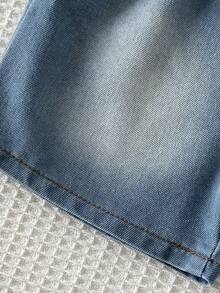 SHEIN 2pcs/Set Pakaian Kasual Manis dan Imut untuk Bayi Perempuan, Atasan Tank Top Jala Berkerut Motif Mawar + Celana Pendek Denim Longgar, Cocok untuk Kehidupan Sehari-hari, Jalan-jalan, Bepergian, dan Liburan - Putih - View 6