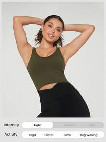 GLOWMODE FeatherFit™ Short Tank Top With U-Back, For Low-Impact Activities Like Yoga And Everyday Wear In Autumn And Winter - Army Green - View 4