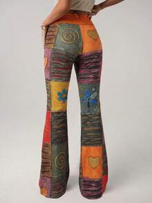 SHEIN ICON Hippie Style Printed Low-Waist Flare Pants For Women - Orange - View 2