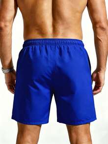 Manfinity KASUA Men's Solid Color Drawstring Casual Beach Shorts, Holiday - Royal Blue - View 2