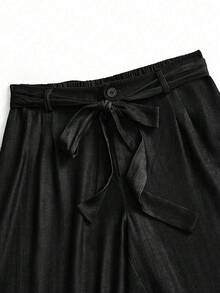 SHEIN LUNE 休閒百搭素色寬腿長褲 - 黑色 - 查看 4