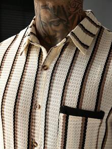 SLATEMANN Men's Casual Striped Patchwork Shirt Set - Multicolor - View 4