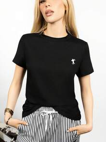 PRISCILA ESCOTO PRISCILA ESCOTO Women's T-Shirt With Drawstring & Striped Shorts, Black & White Horse Logo 2 Pieces Set - Black - View 3