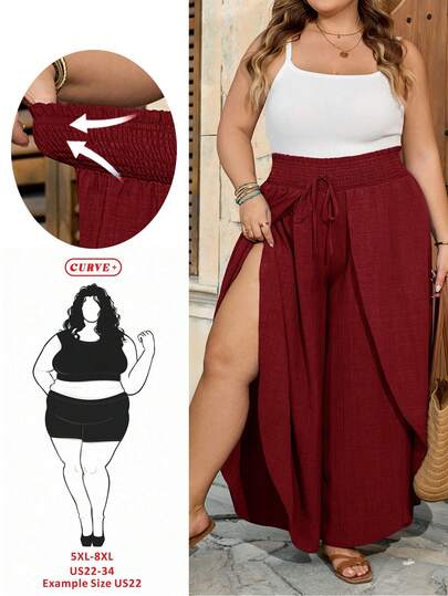 SHEIN CURVE+ Quần ống loe dáng suông, size US22, thích hợp cho các lễ hội âm nhạc, kỳ nghỉ biển, phong cách bohemian, màu trơn, thời trang thường ngày, phù hợp mặc mùa hè.