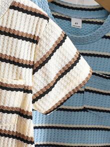 SHEIN 6pcs/Set Young Boy Summer Waffle Stripe Short Sleeve T-Shirt And Shorts 2 Pieces Set - Multicolor - View 6