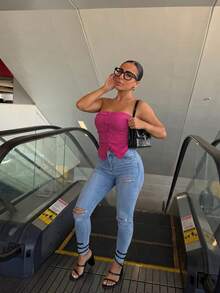 SAYEHFBABY 女款純色抹胸上衣夏季 - 玫紅色 - 查看 1