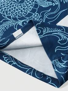 ROMWE MEN Prep Men's Street Graphic Print Polo Shirt, Suitable For Spring And Summer - Blue - View 7