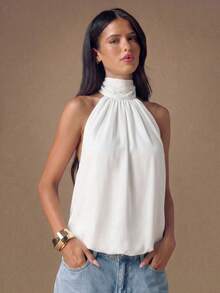 SHEIN BAE Áo croptop nữ 100% cotton màu trắng hở lưng cổ yếm gợi cảm - Hoàn hảo cho các lễ hội âm nhạc, kỳ nghỉ, đám cưới, khách mời đám cưới, hẹn hò lãng mạn, lễ hội miền Tây, kỳ nghỉ hè trên bãi biển, v.v. - trắng - Xem 7