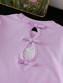 Genkimix Kids 2026 Neues Mädchen Sommer 2-teiliges Set, rosa Schleife Kurzarm T-Shirt & Blumen Shorts - Violett - Übersicht 3