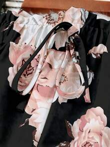 EMERY ROSE 大码女式印花褶皱高腰裤，梭织面料，大码长裤 - 彩色 - 查看 5
