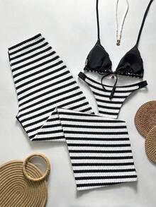 Swim Chiccia Bộ đồ bơi nữ kẻ sọc phối màu tương phản, kiểu dáng thường ngày. - Nhiều màu - Xem 2