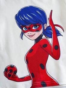 Miraculous Ladybug X SHEIN 少女極簡印花圓領短袖上衣與短褲睡衣套裝 - 紅白色 - 查看 4