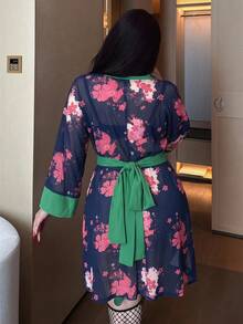 Vibekara 性感浪漫印花收腰短裙 - 藏蓝色 - 查看 2