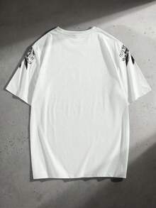 ROMWE MEN Goth Men's Loose Fit Printed Short Sleeve T-Shirt - White - View 2