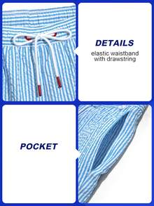 Manfinity KASUA Men's Striped Pocket Drawstring Waist Beach Shorts, Holiday - Baby Blue - View 5