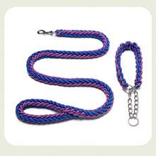 2pcs/Set Woven Pet Collar And Leash, Shockproof Rope, Different Sizes Of Buckles, Suitable For Dogs And Cats Of All Sizes To Go Out - Black - View 6
