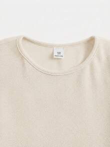 SHEIN Tween Girls' Apricot Elegant Party Gold Button Decor A-Line Midi Dress, Spring/Summer - Apricot - View 3