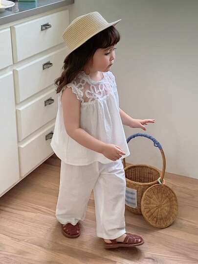 Dazy Kids Bộ áo không tay phối lưới cho bé gái sơ sinh/trẻ nhỏ