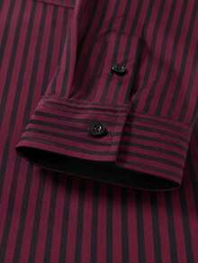 Manfinity Mode Men's Fashionable Business Casual Printed Stripe Long Sleeve Shirt, For Fall - Burgundy - View 6