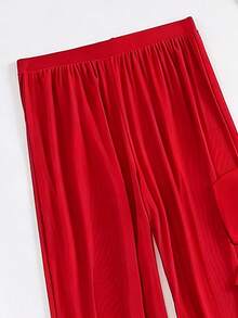 Bonvoyette Women's Summer Vacation Beach Ruched Bandeau Bikini Set And Pants - Red - View 5