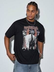 Modcrash Men's Street Fashion Black T-Shirt With Heavy Metal Style Graphic - Black - View 5