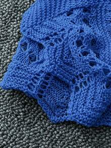 DreamSkyne Cardigan Rajut Jaring Bertali Serut dan Pita untuk Wanita Ukuran Besar, Warna Polos, Gaya Pantai, Resor, Romantis, Pakaian Barat - Royal Blue - View 5