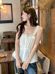 DAZY Women's Lace Patchwork Casual Camisole, Spring/Summer Korean Style - White - View 7