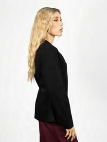 PRISCILA ESCOTO PRISCILA ESCOTO Women's Fashion Front Button Waist Denim Blouse Casual Black - Black - View 5