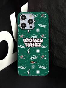 LOONEY TUNES X SHEIN 1个乐一通全印花足球主题手机壳，深绿色底，饰有兔八哥和达菲鸭图案，醒目的乐一通字样，兼容iPhone和Galaxy手机壳，兼容iPhone 17 Pro Max/13/14/15/16/17和Galaxy S25 Ultra，卡通运动手机配件，快速发货 - 綠色 - 查看 4