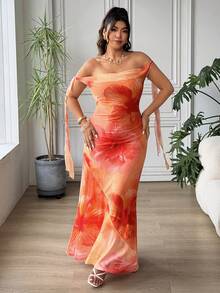 SHEIN EZwear Plus Size Women Floral Print Spaghetti Strap Dress, Vacation - Multicolor - View 6