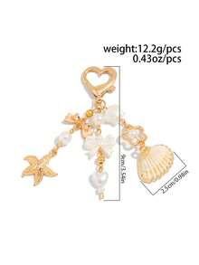 ROMWE Fairycore 1 Piece Fashionable Ocean Style Metal Keychain, Flower Love Bow Tassel Keychain, Inlaid With Imitation Pearls, For Bag Decoration, Holiday Style Jewelry, Holiday Gifts. - Golden yellow - marine elements - View 4