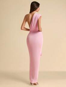 SHEIN BAE 夏季新品：粉色露肩褶皱优雅连衣裙。适合海滩度假、海滩旅行、海滩派对、约会、夜店、郊游、派对、音乐节、早午餐等各种场合。 - 粉色 - 查看 2