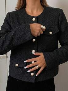 DAZY Women's Solid Color Button Decorated Overcoats,Fall Clothes Women Jacket Vest - Black - View 11