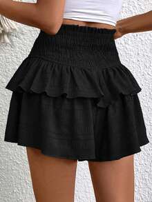 SHEIN LUNE Paperbag Waist Ruffle Trim Skort - Black - View 2