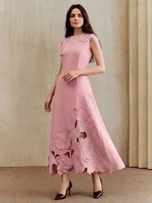 Anewsta Vestido elegante de mujer con bordado calado y ajustado sin mangas, adecuado para eventos formales, fiestas, elegante, trabajo, graduación, boda, rojo - Rosa Pálido - Ver 7