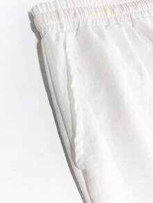 VIVINTIMO Calções masculinos de cor lisa com bolsos e cinto, adequados para férias de verão e praia, feriados - Branco - Ver 5
