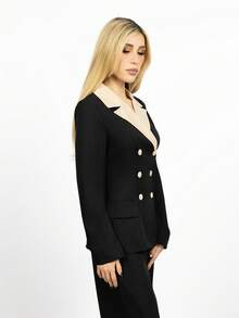 PRISCILA ESCOTO PRISCILA ESCOTO 女款優雅通勤風長袖對比色收腰A字長版西裝套裝黑色 - 黑色 - 查看 4