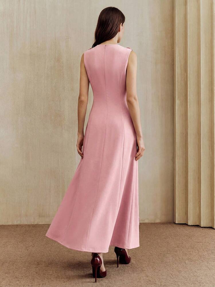 Women's Elegant Hollow Out Embroidered Fitted Sleeveless Dress, Suitable For Formal, Party, Chic, Work, Graduation, Wedding, Red