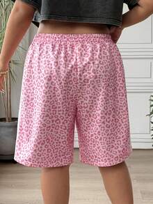 SHEIN EZwear 大码女装夏季休闲运动时尚街头风日常通勤豹纹撞色条纹侧边抽绳腰宽松短裤 - 彩色 - 查看 2