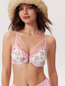 Elorette 1 chiếc áo ngực bralette khoét lỗ thêu hoa ngọt ngào - Hồng - Xem 4