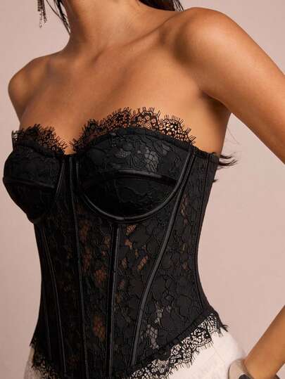 SHEIN Glamour Áo quây ren gợi cảm, thanh lịch dành cho nữ, thích hợp cho mùa hè.