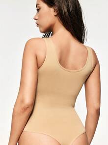 SHAPORA Women's Summer Fashion Solid Color Elastic Tummy Control Bodysuit - Apricot - View 3
